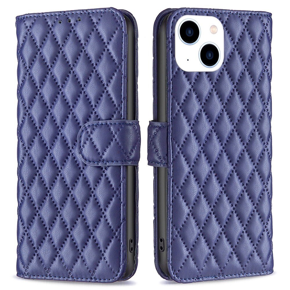 iPhone 14 Portemonnee hoesje Quilted Blauw