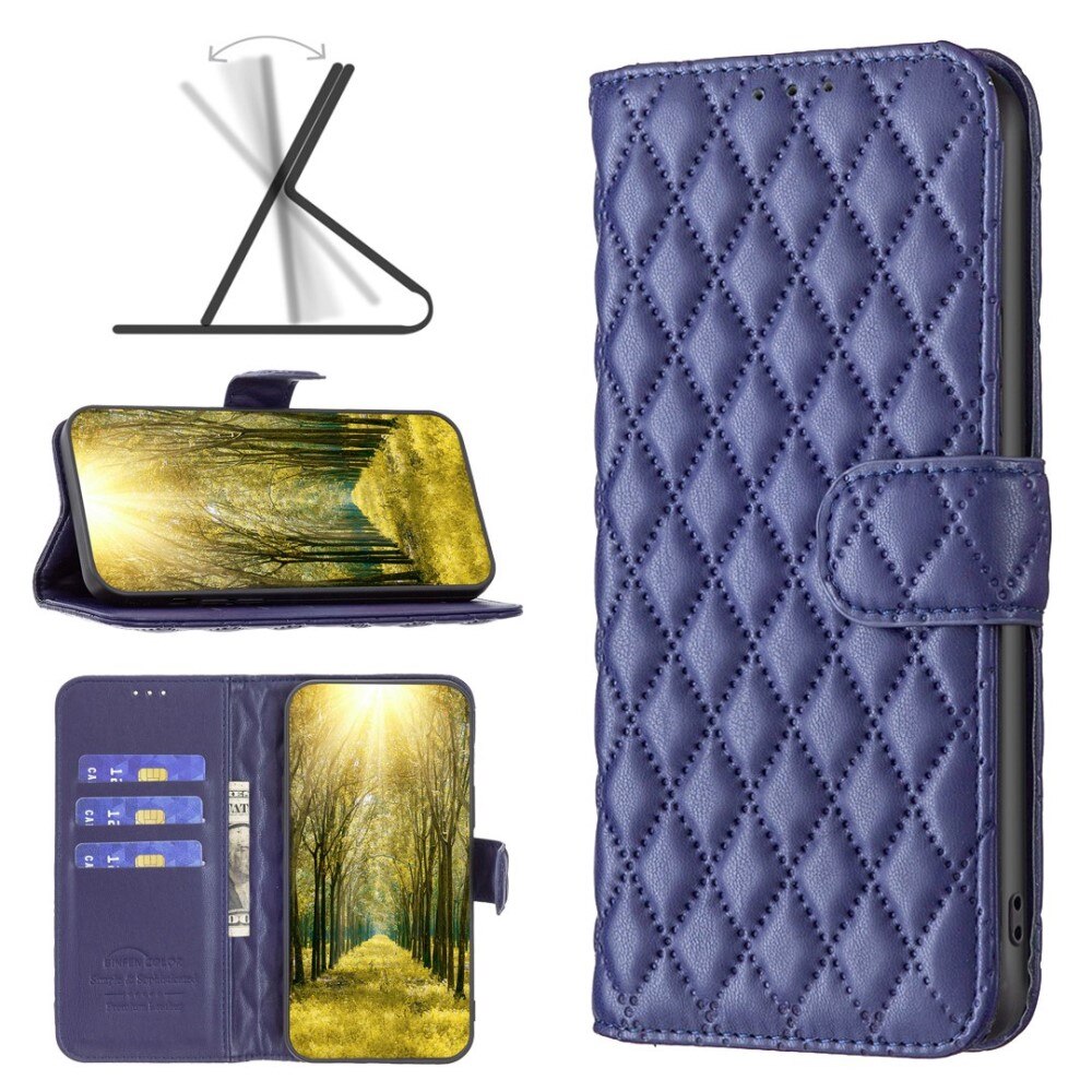 iPhone 14 Portemonnee hoesje Quilted Blauw