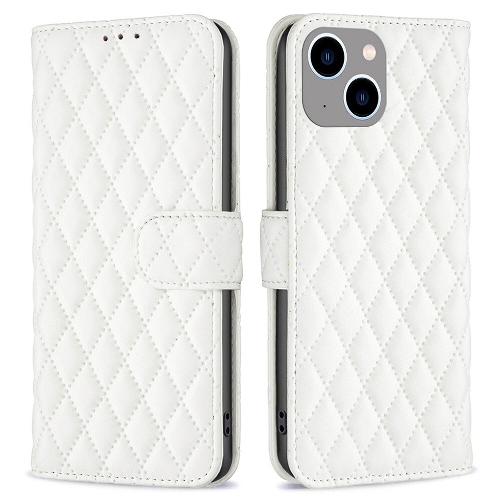 iPhone 14 Plus Portemonnee hoesje Quilted Wit