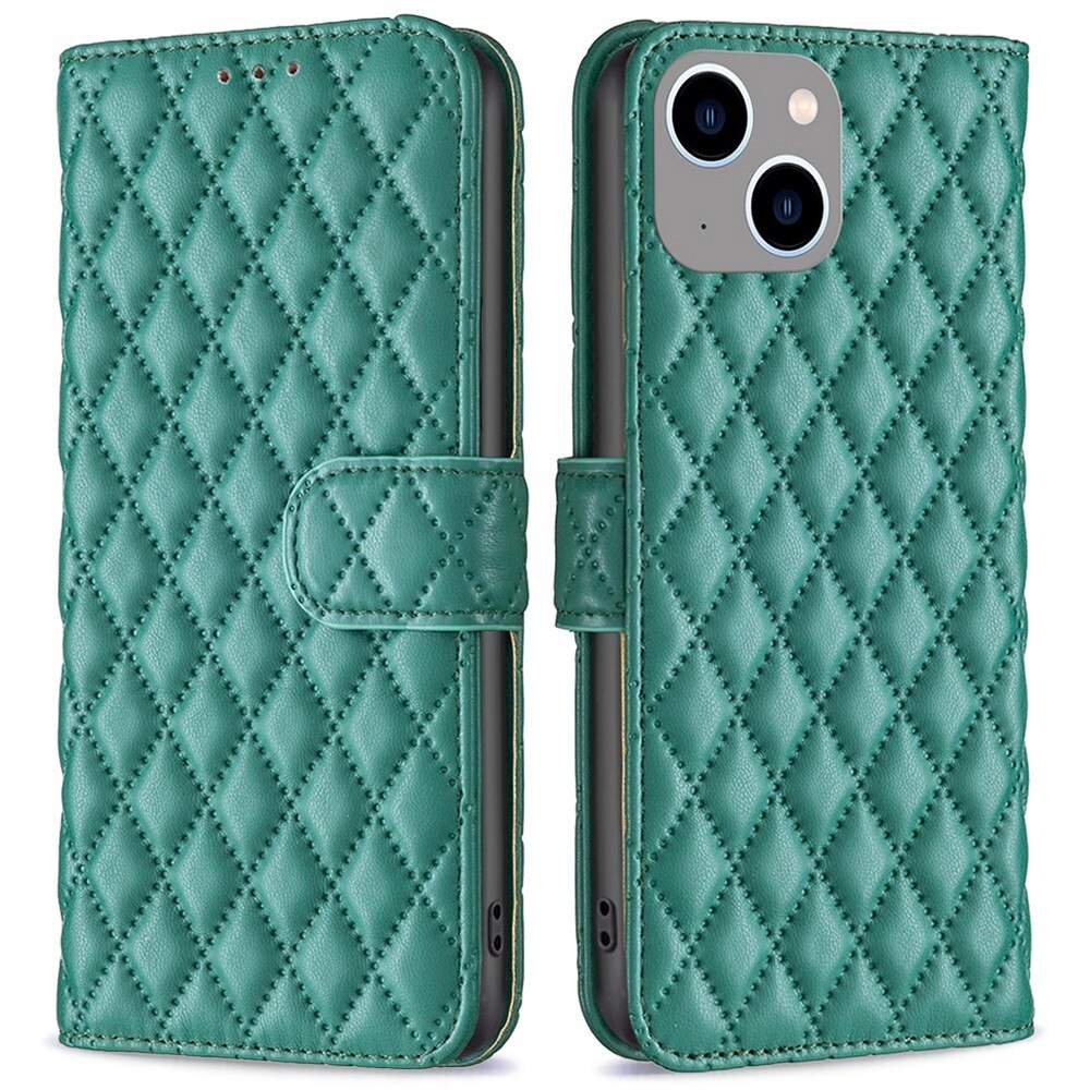 iPhone 14 Plus Portemonnee hoesje Quilted Groen