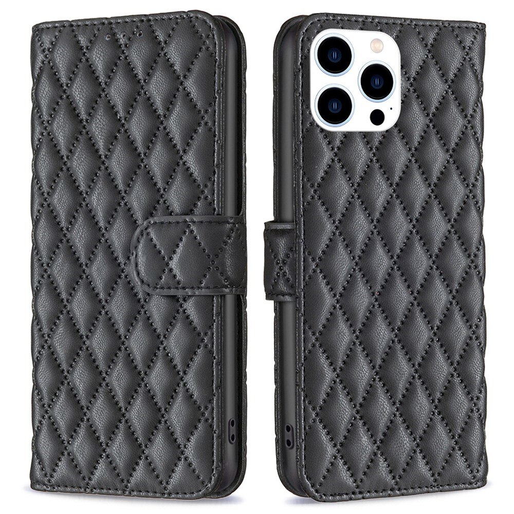 iPhone 14 Pro Portemonnee hoesje Quilted Zwart