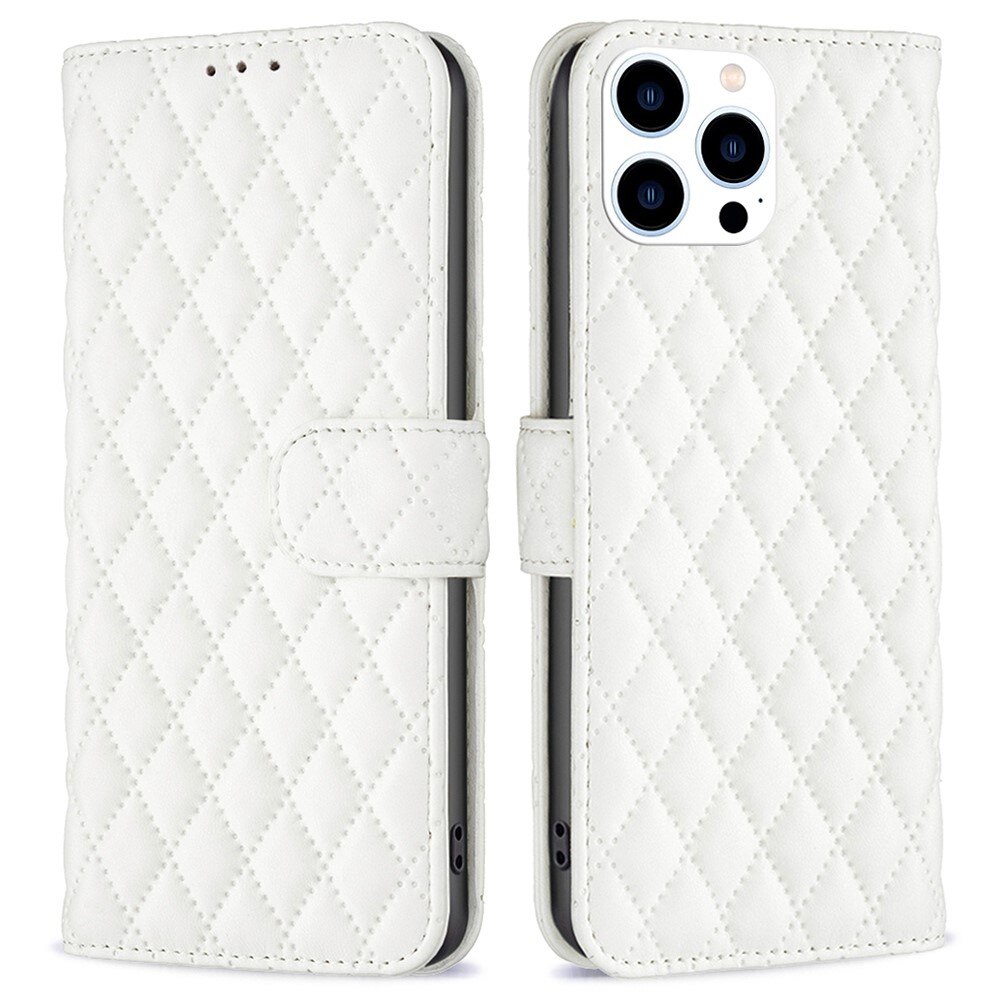 iPhone 14 Pro Portemonnee hoesje Quilted Wit