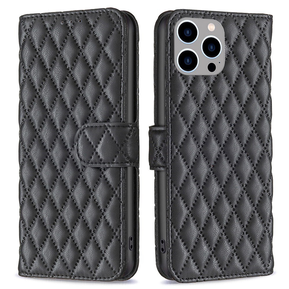 iPhone 14 Pro Max Portemonnee hoesje Quilted Zwart