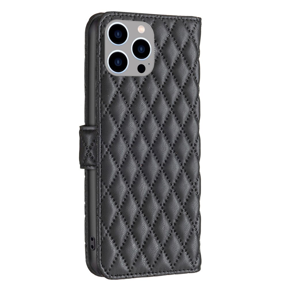 iPhone 14 Pro Max Portemonnee hoesje Quilted Zwart