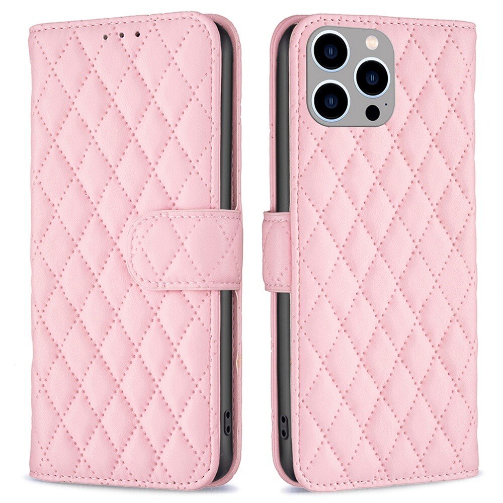 iPhone 14 Pro Max Portemonnee hoesje Quilted Roze