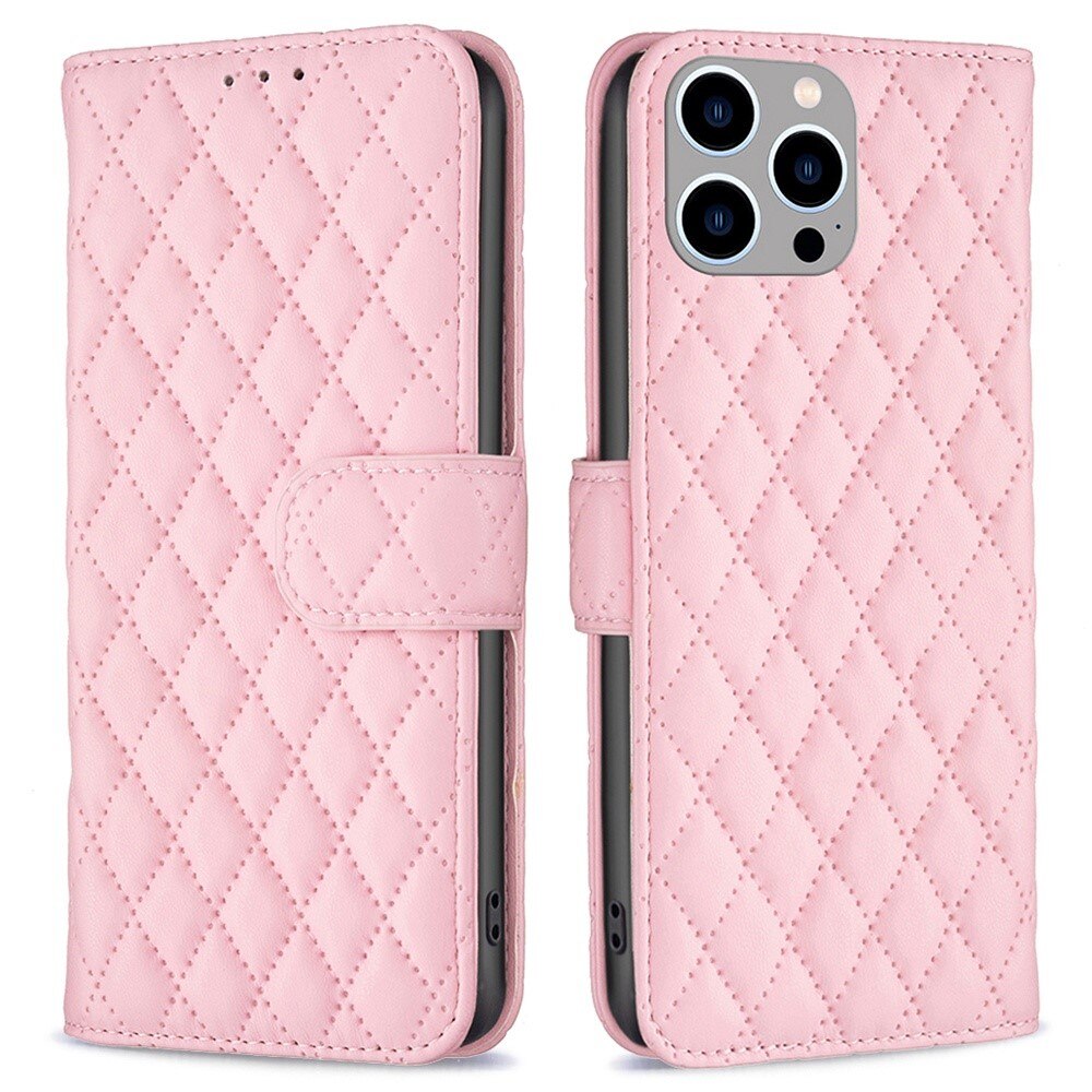 iPhone 14 Pro Max Portemonnee hoesje Quilted Roze