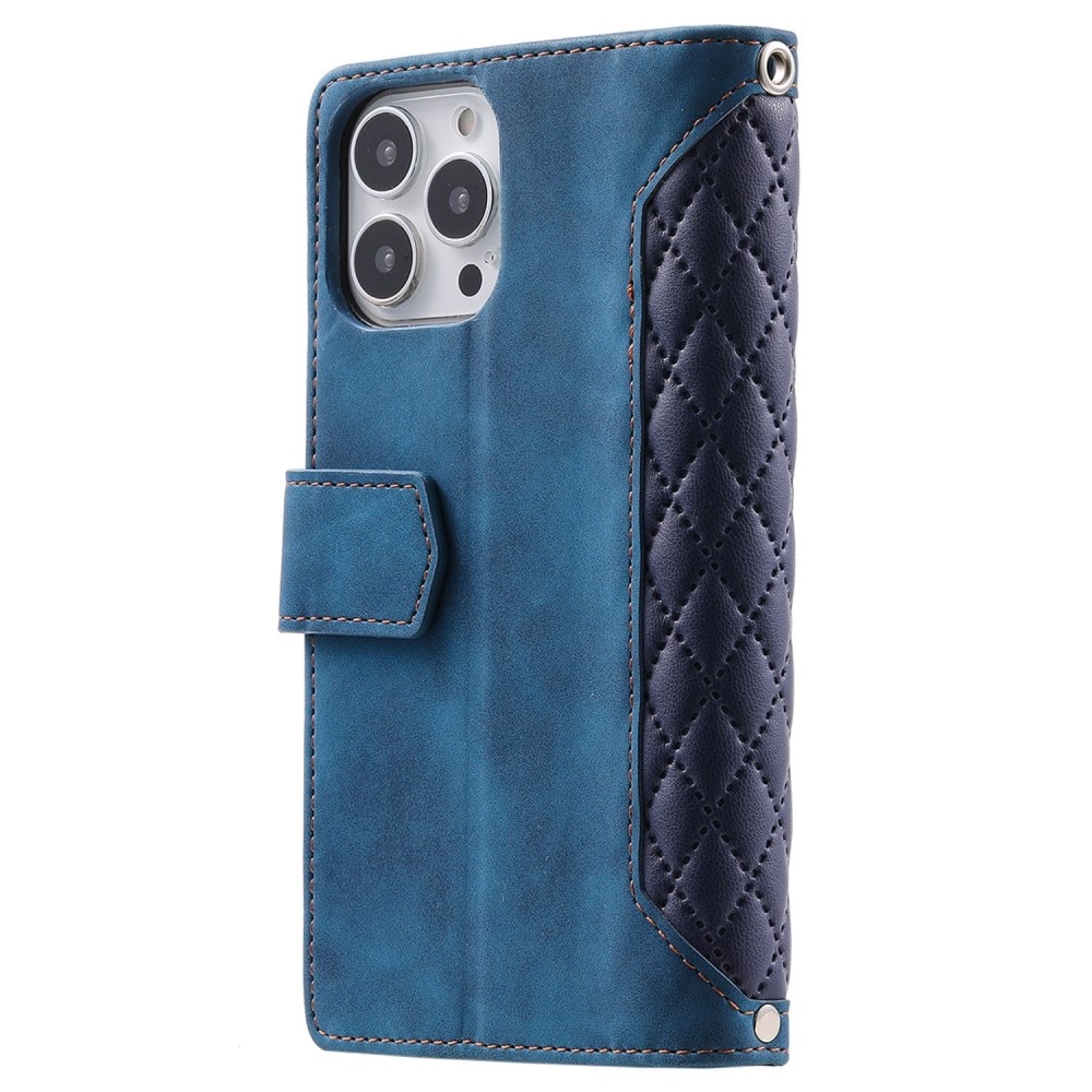 iPhone 13 Pro Portemonnee tas Quilted Blauw