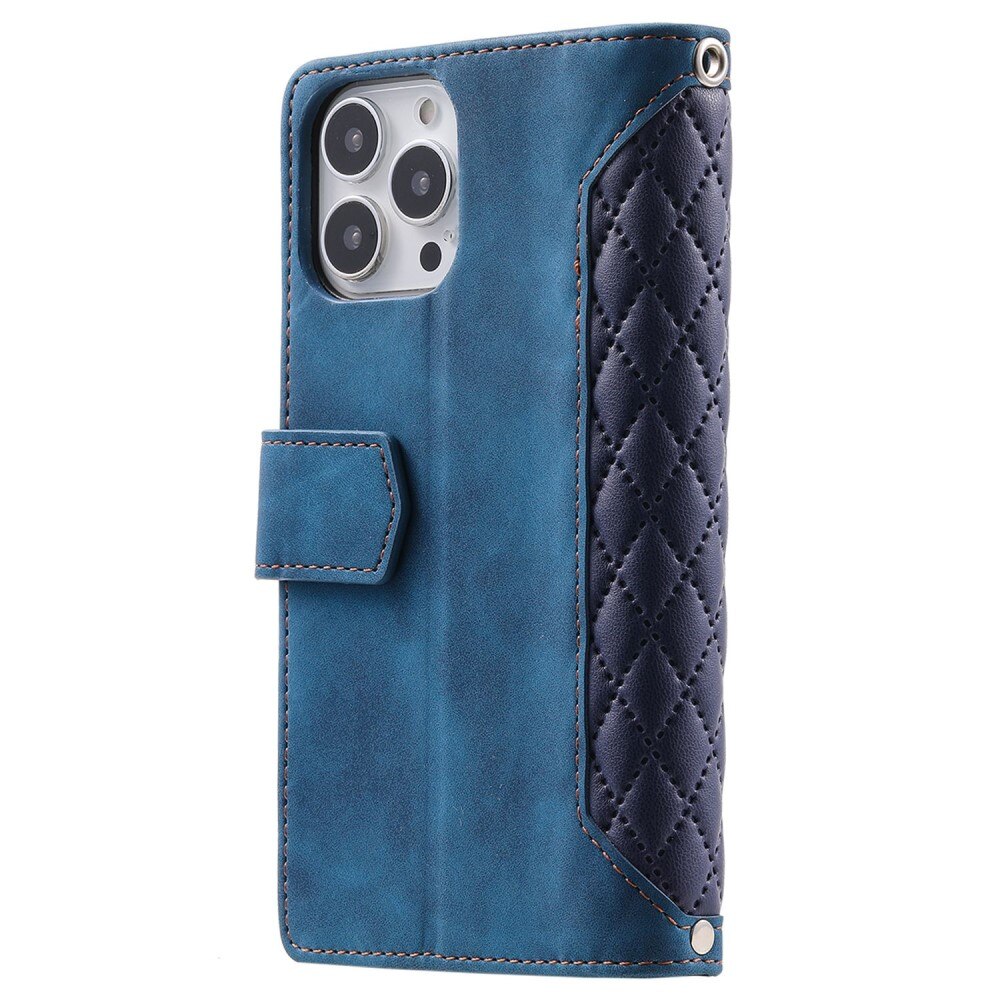 iPhone 13 Pro Portemonnee tas Quilted Blauw