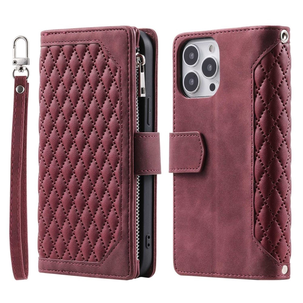 iPhone 13 Pro Portemonnee tas Quilted Rood