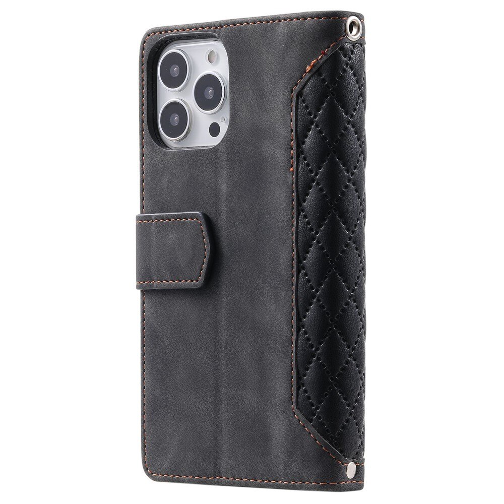 iPhone 13 Pro Portemonnee tas Quilted Zwart