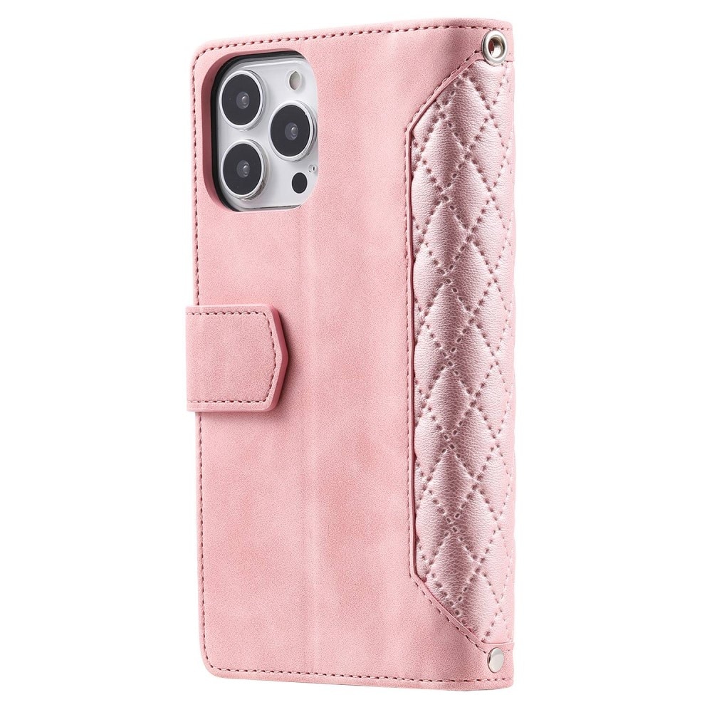 iPhone 13 Pro Portemonnee tas Quilted Roze