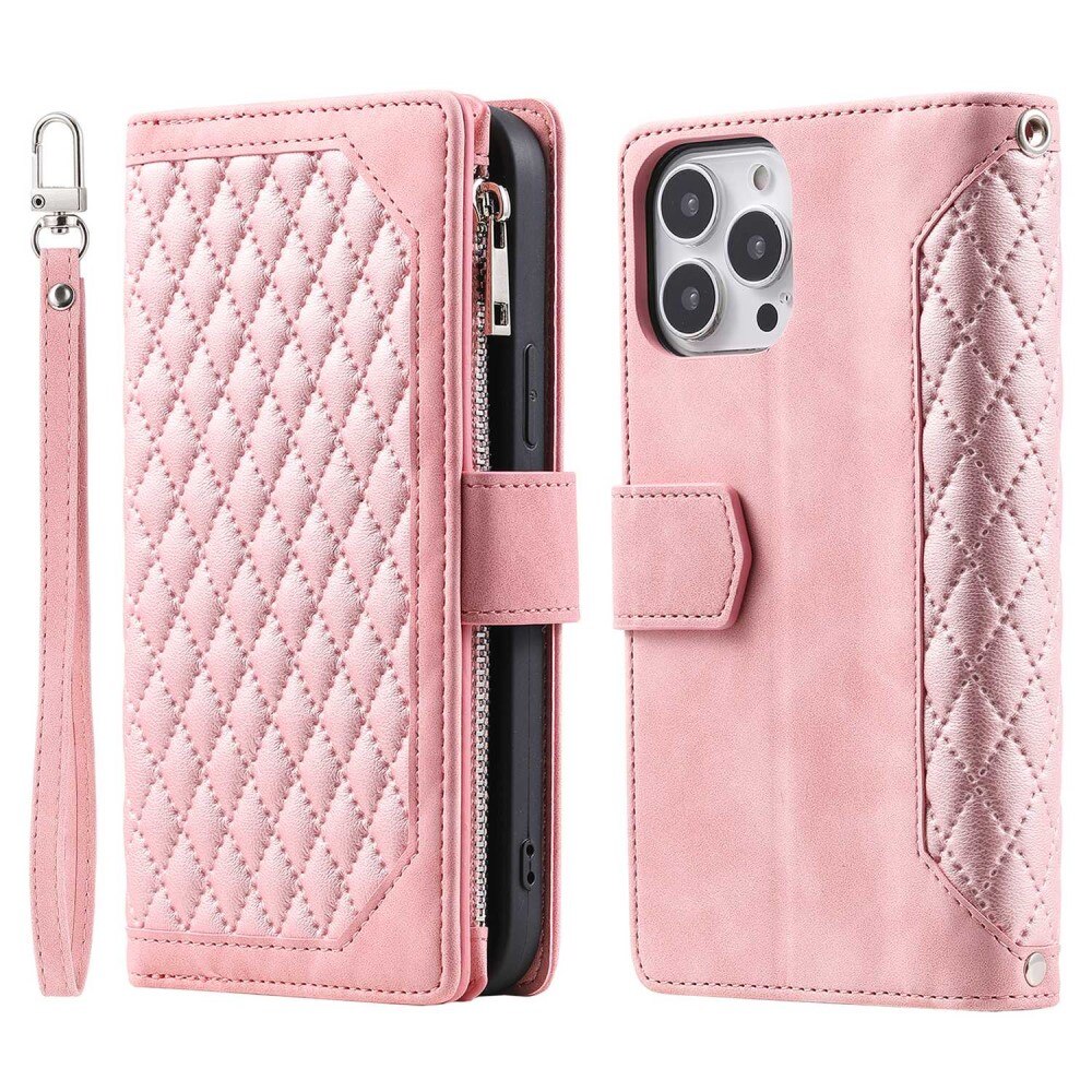 iPhone 13 Pro Portemonnee tas Quilted Roze