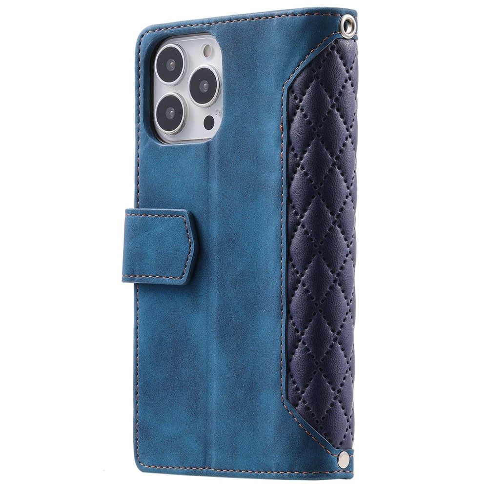 iPhone 14 Pro Max Portemonnee tas Quilted Blauw