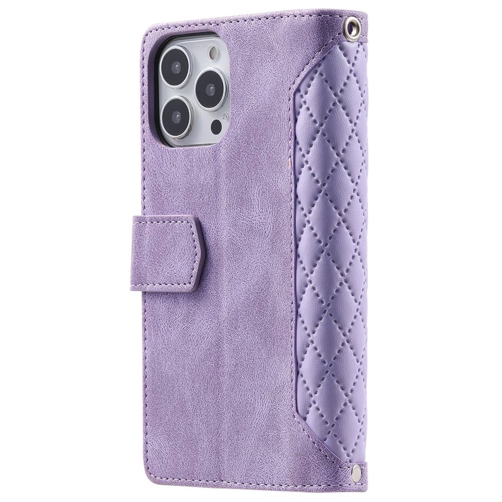 iPhone 14 Pro Max Portemonnee tas Quilted Paars