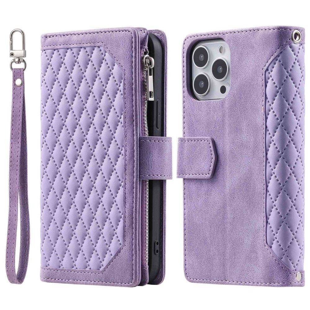 iPhone 14 Pro Max Portemonnee tas Quilted Paars