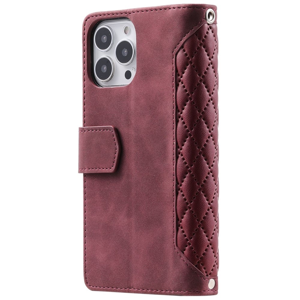 iPhone 14 Pro Max Portemonnee tas Quilted Rood