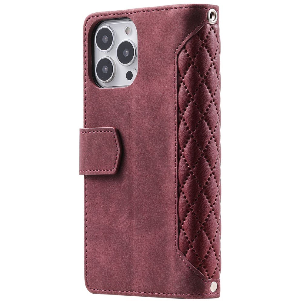 iPhone 14 Pro Max Portemonnee tas Quilted Rood