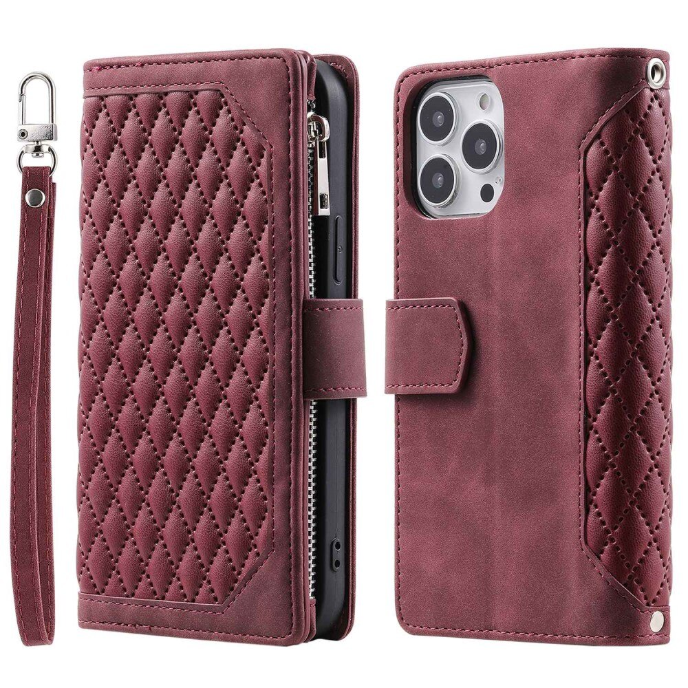 iPhone 14 Pro Max Portemonnee tas Quilted Rood