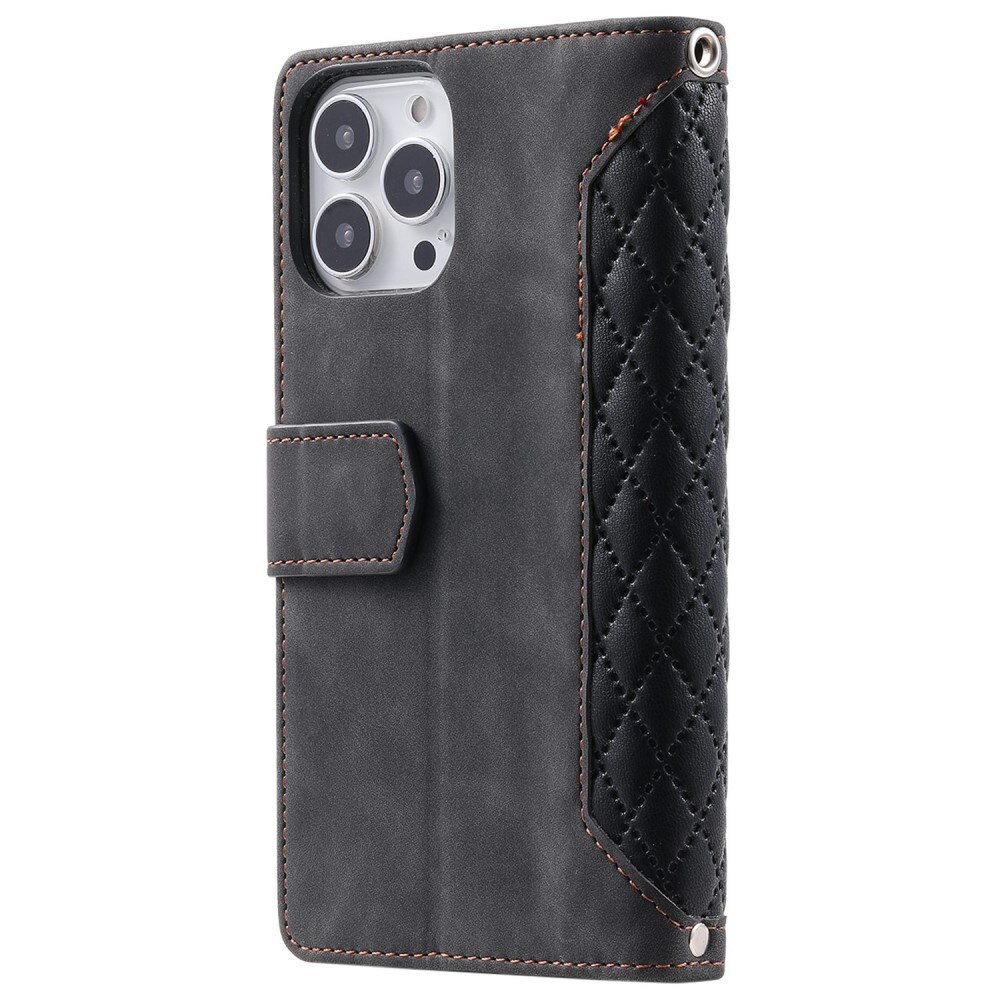 iPhone 14 Pro Max Portemonnee tas Quilted Zwart