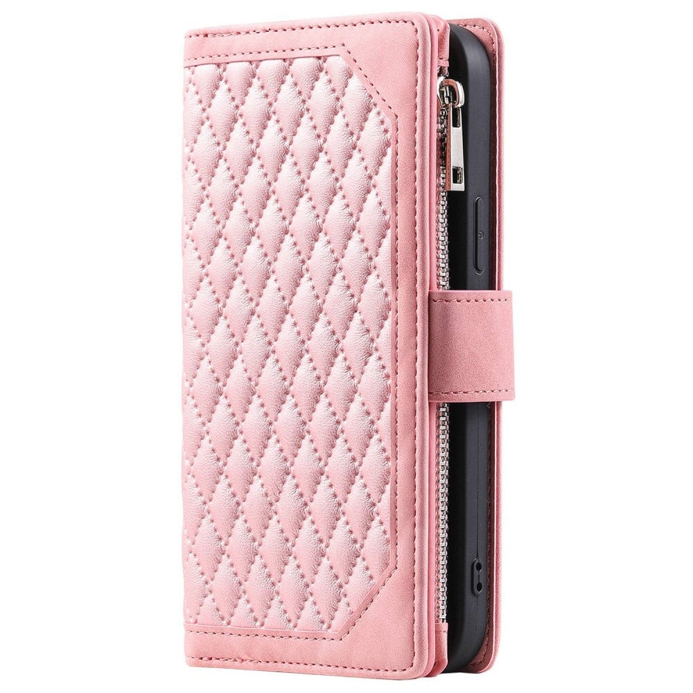 iPhone 14 Pro Max Portemonnee tas Quilted Roze