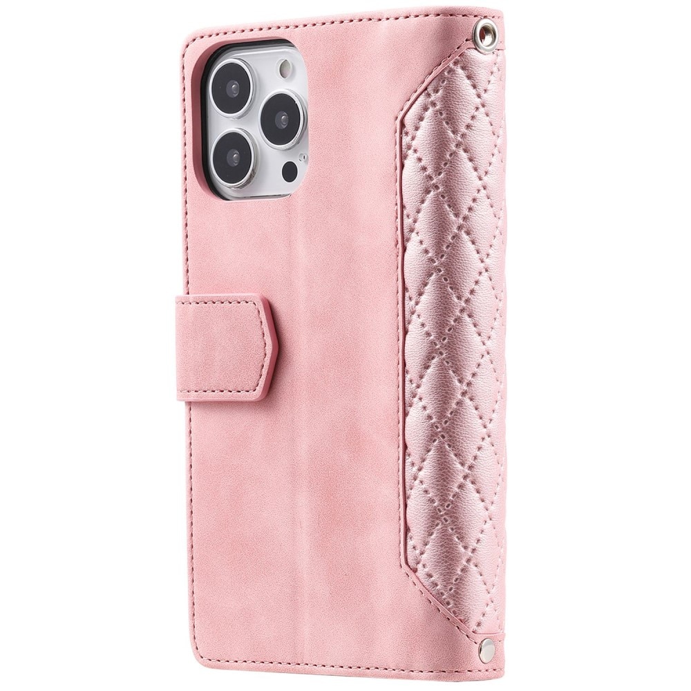 iPhone 14 Pro Max Portemonnee tas Quilted Roze