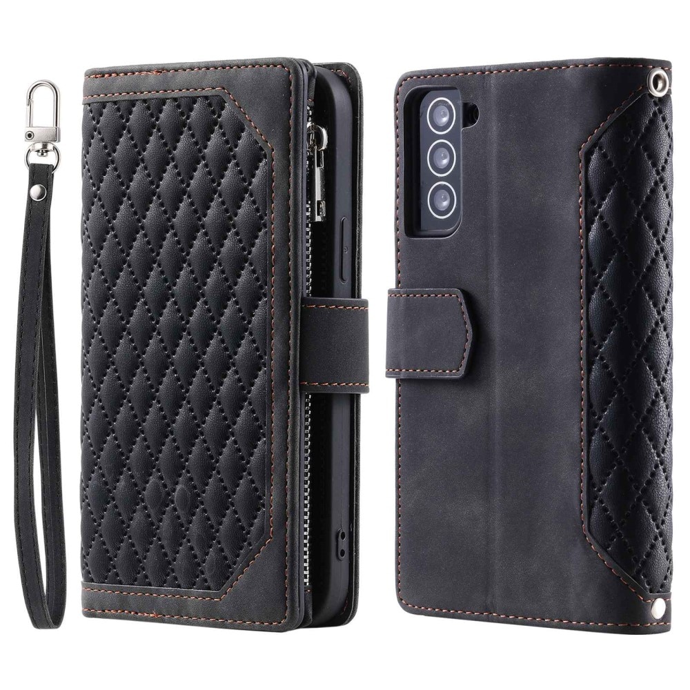 Samsung Galaxy S22 Portemonnee tas Quilted Zwart