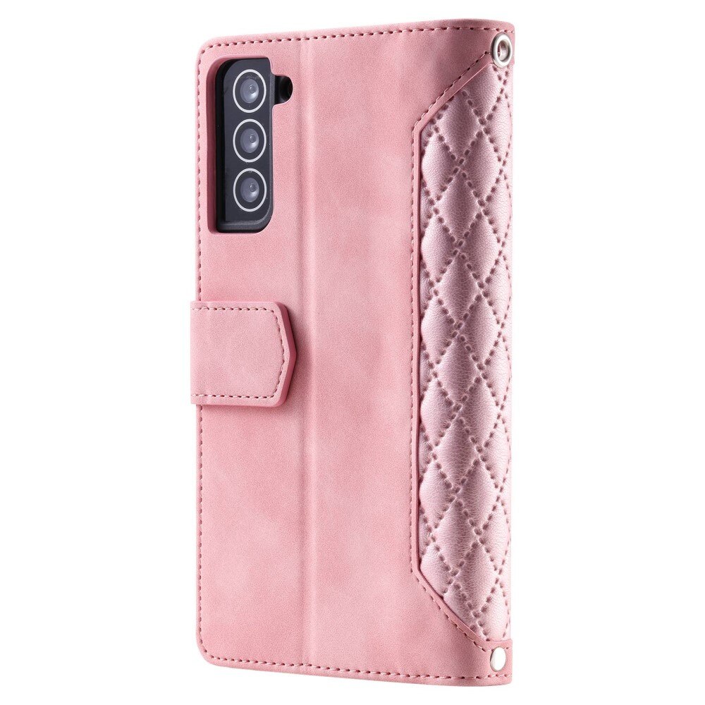 Samsung Galaxy S22 Portemonnee tas Quilted Roze