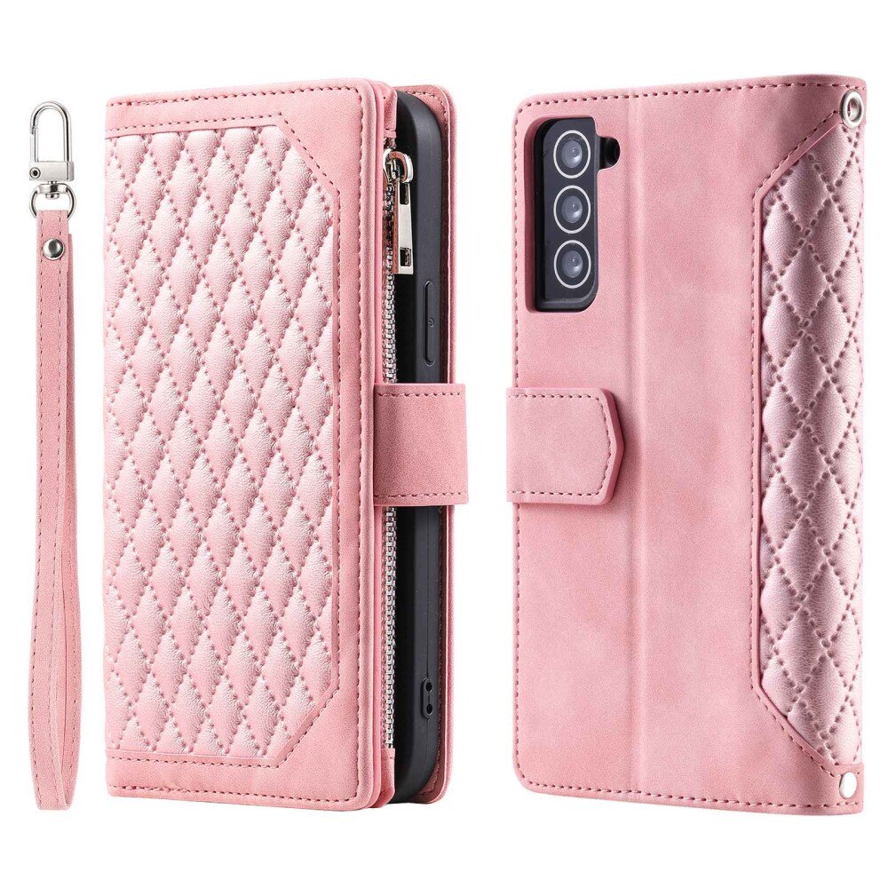 Samsung Galaxy S22 Portemonnee tas Quilted Roze