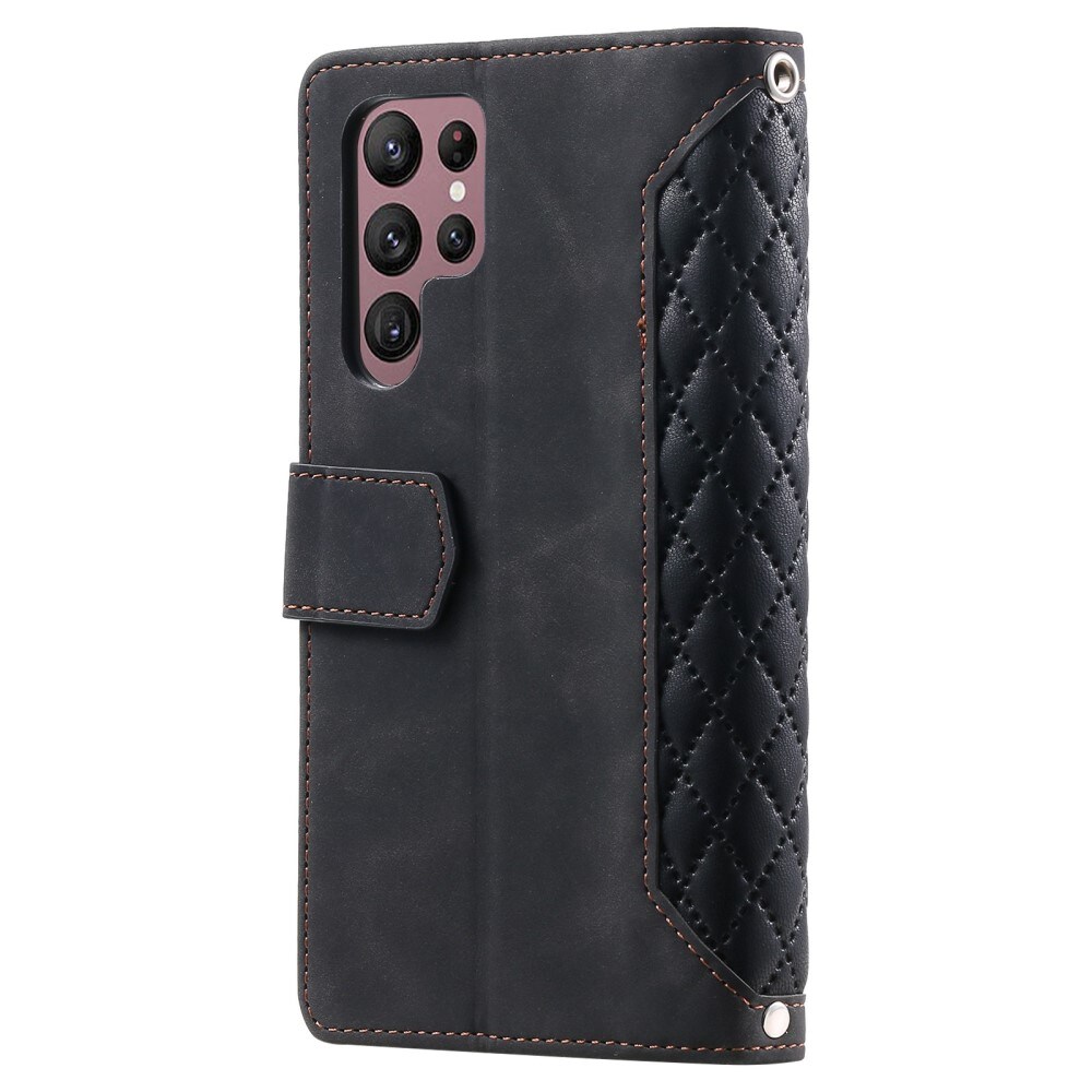 Samsung Galaxy S22 Ultra Portemonnee tas Quilted Zwart