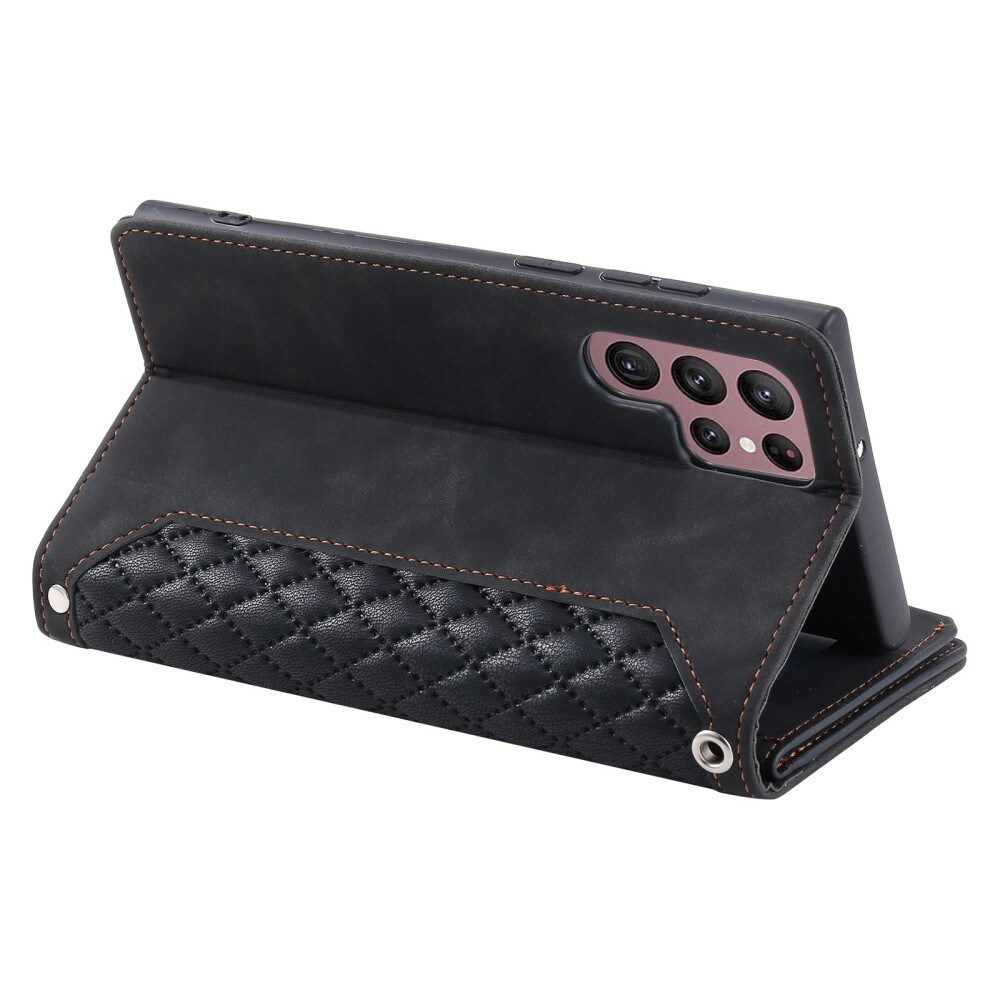 Samsung Galaxy S22 Ultra Portemonnee tas Quilted Zwart