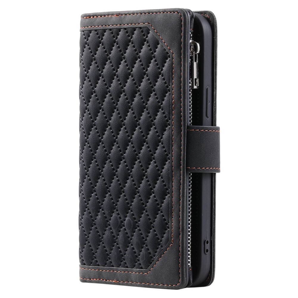 Samsung Galaxy S22 Ultra Portemonnee tas Quilted Zwart