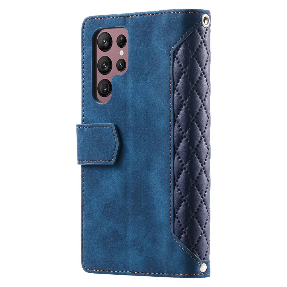 Samsung Galaxy S22 Ultra Portemonnee tas Quilted Blauw