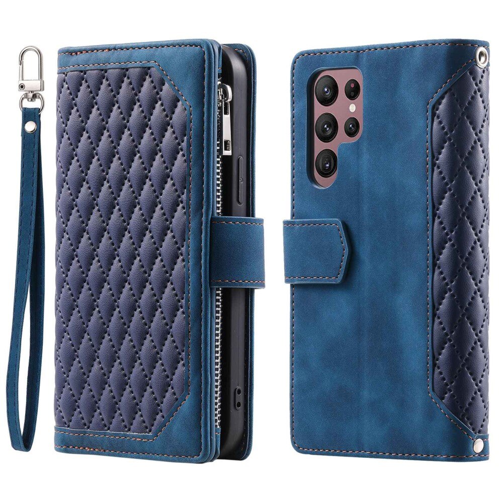 Samsung Galaxy S22 Ultra Portemonnee tas Quilted Blauw