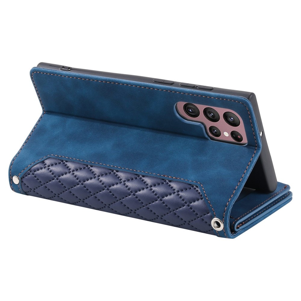 Samsung Galaxy S22 Ultra Portemonnee tas Quilted Blauw