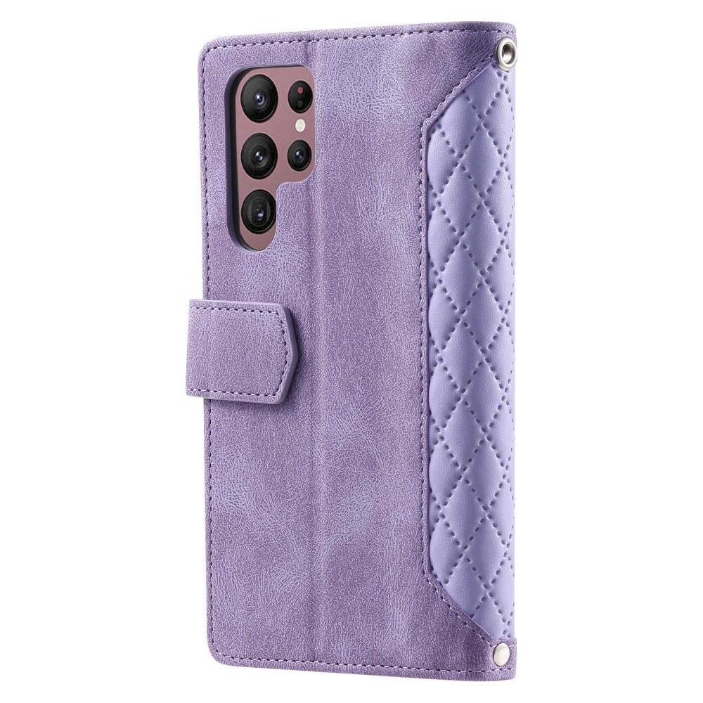 Samsung Galaxy S22 Ultra Portemonnee tas Quilted Paars