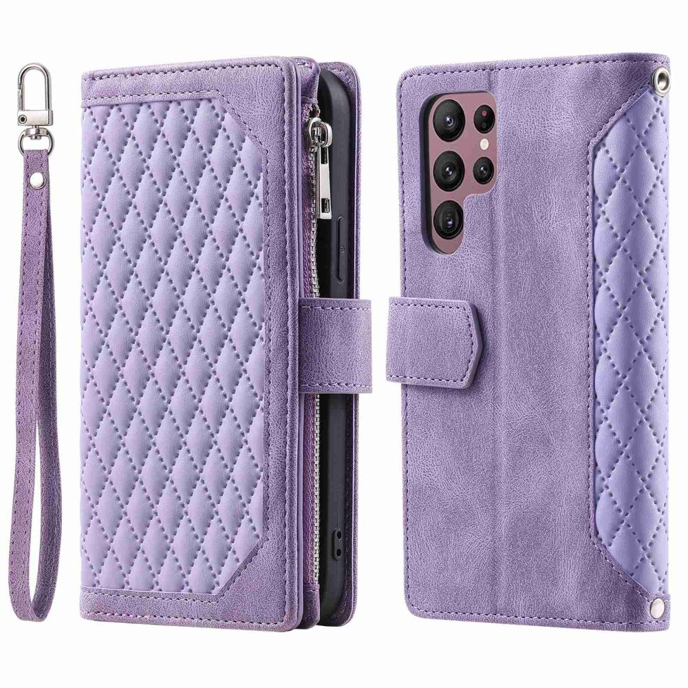 Samsung Galaxy S22 Ultra Portemonnee tas Quilted Paars