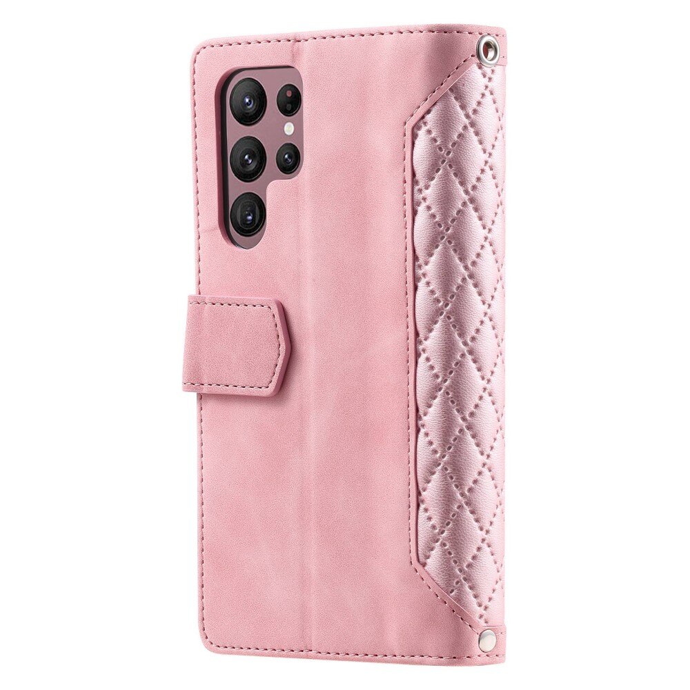 Samsung Galaxy S22 Ultra Portemonnee tas Quilted Roze