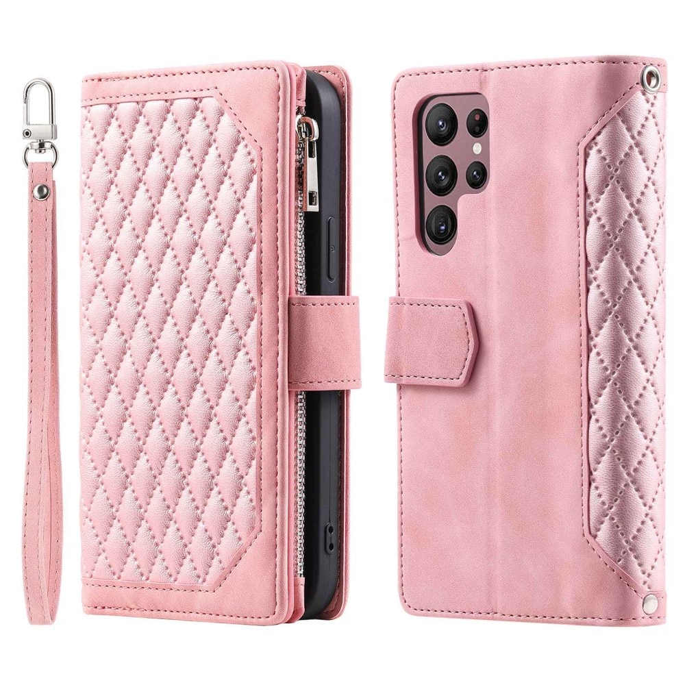 Samsung Galaxy S22 Ultra Portemonnee tas Quilted Roze