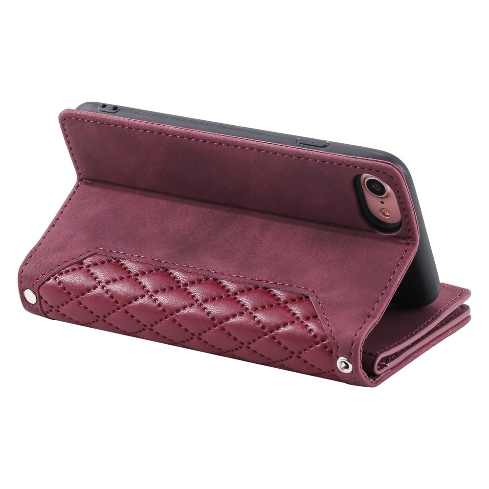 iPhone SE 2022 Portemonnee tas Quilted Rood