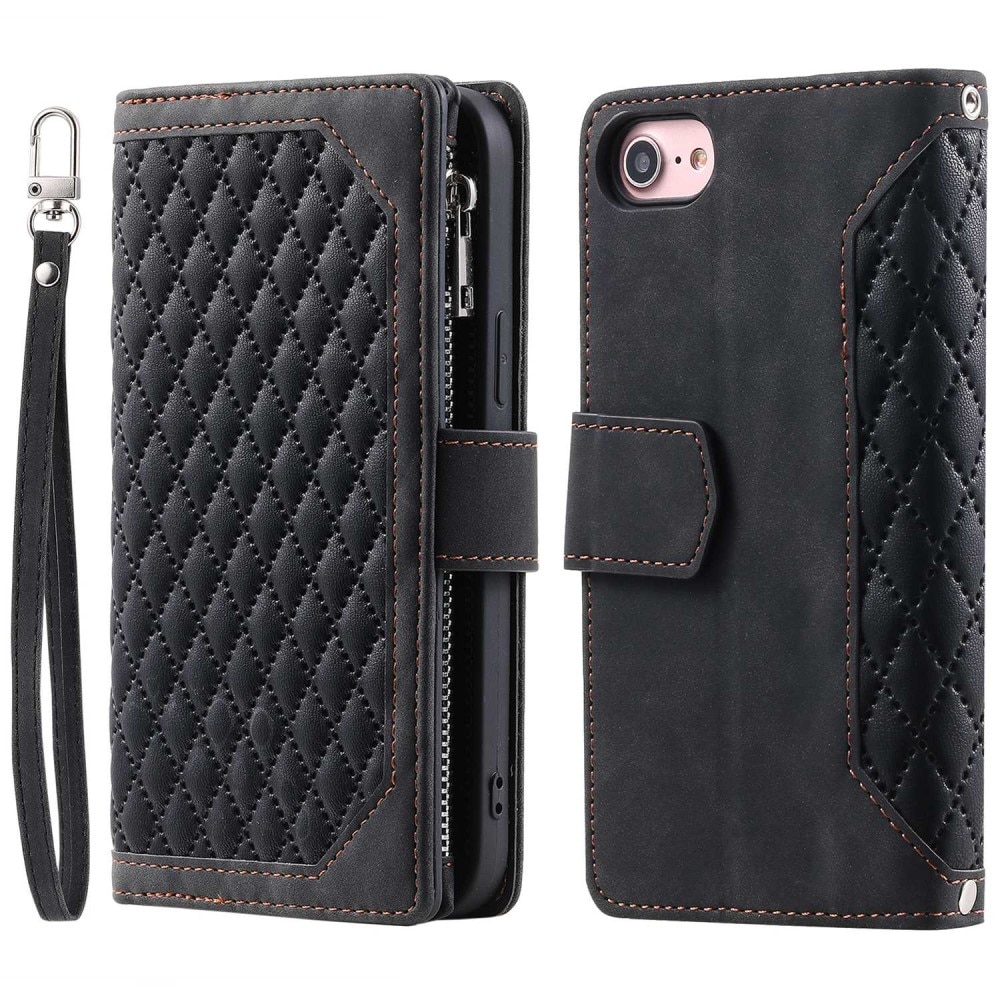 iPhone 7/8/SE Portemonnee tas Quilted Zwart