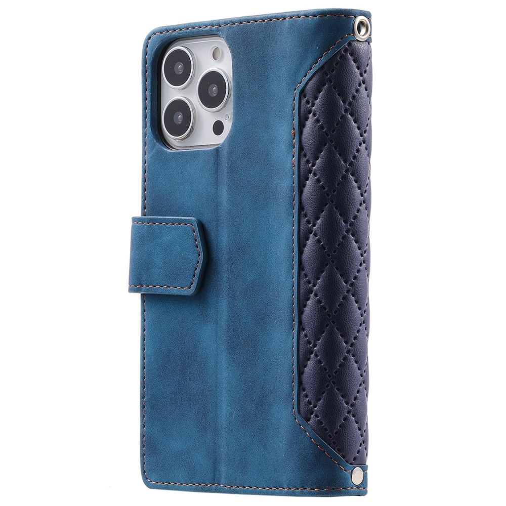 iPhone 14 Pro Portemonnee tas Quilted Blauw