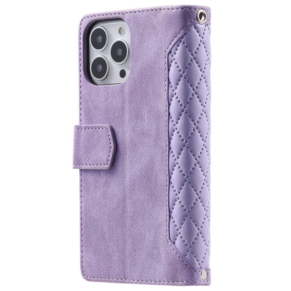 iPhone 14 Pro Portemonnee tas Quilted Paars