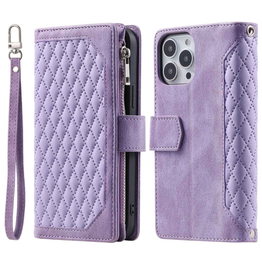 Apple iPhone 14 Pro Portemonnee tas Quilted Paars