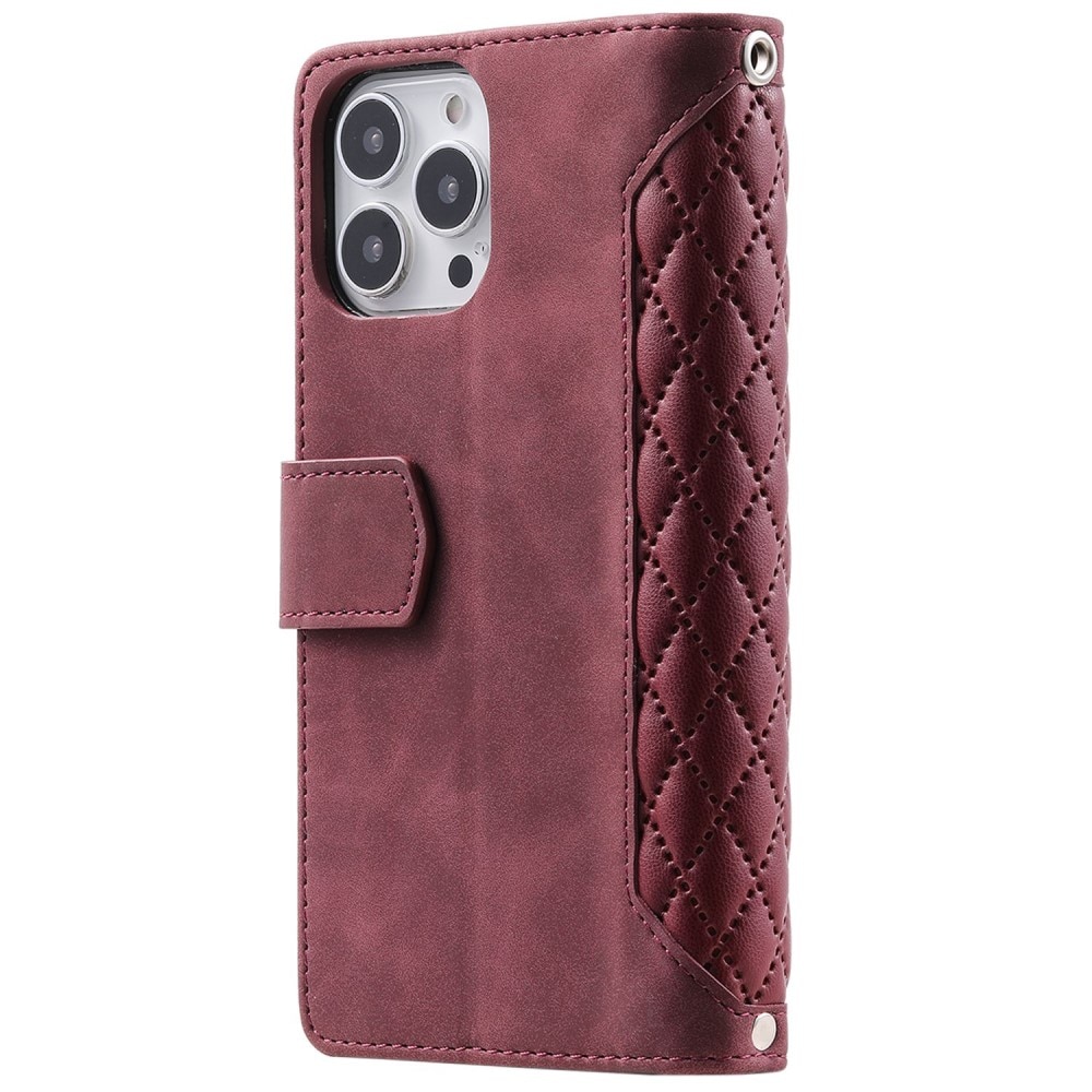 iPhone 14 Pro Portemonnee tas Quilted Rood