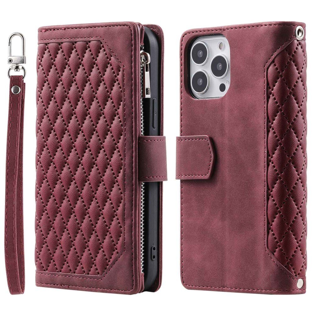 Apple iPhone 14 Pro Portemonnee tas Quilted Rood