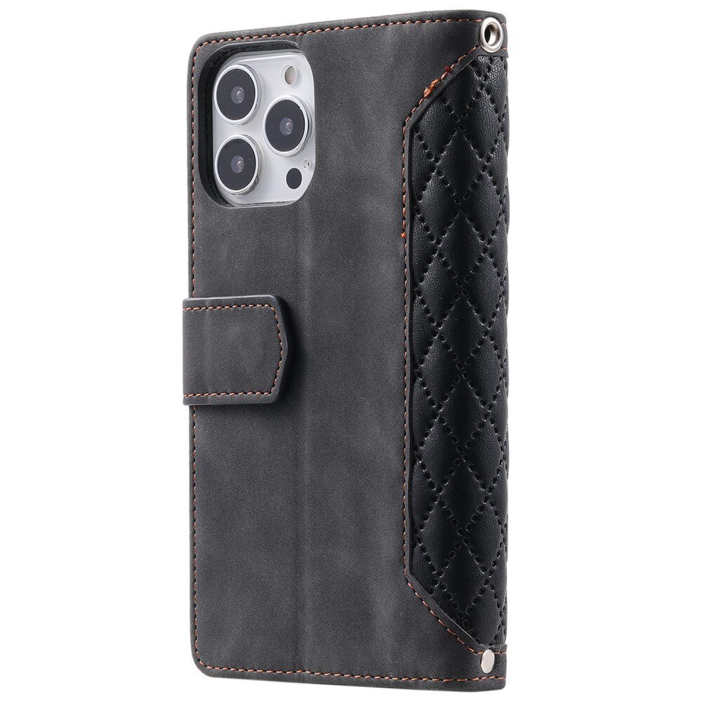 iPhone 14 Pro Portemonnee tas Quilted Zwart