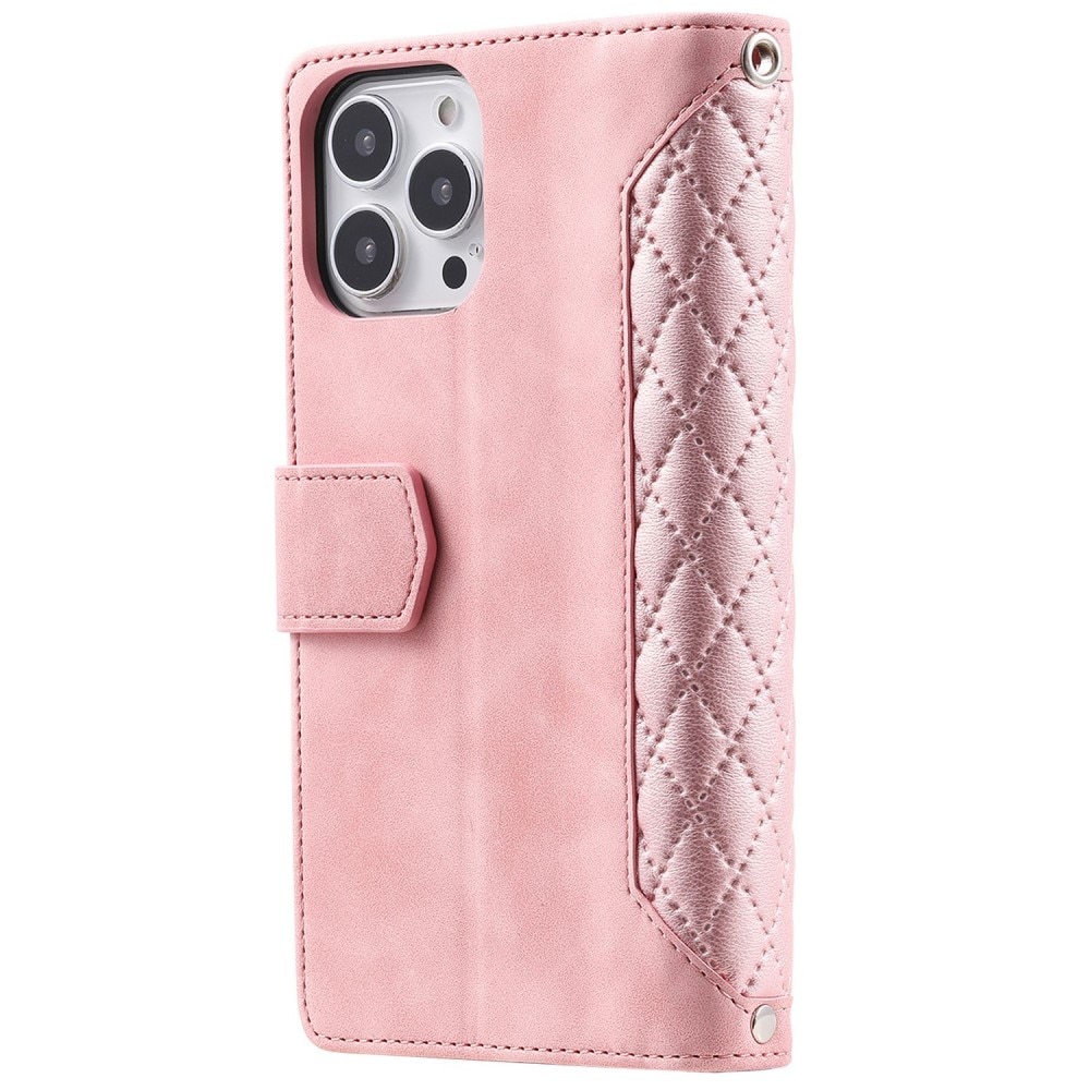 iPhone 14 Pro Portemonnee tas Quilted Roze