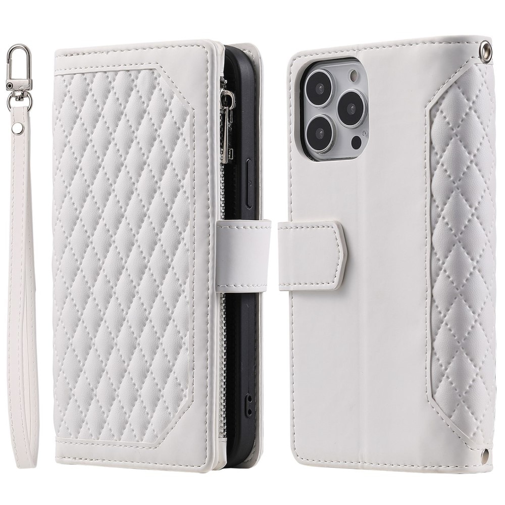 iPhone 14 Pro Portemonnee tas Quilted Wit