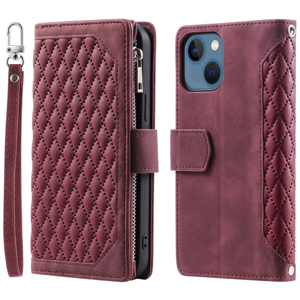 iPhone 13 Portemonnee tas Quilted Rood