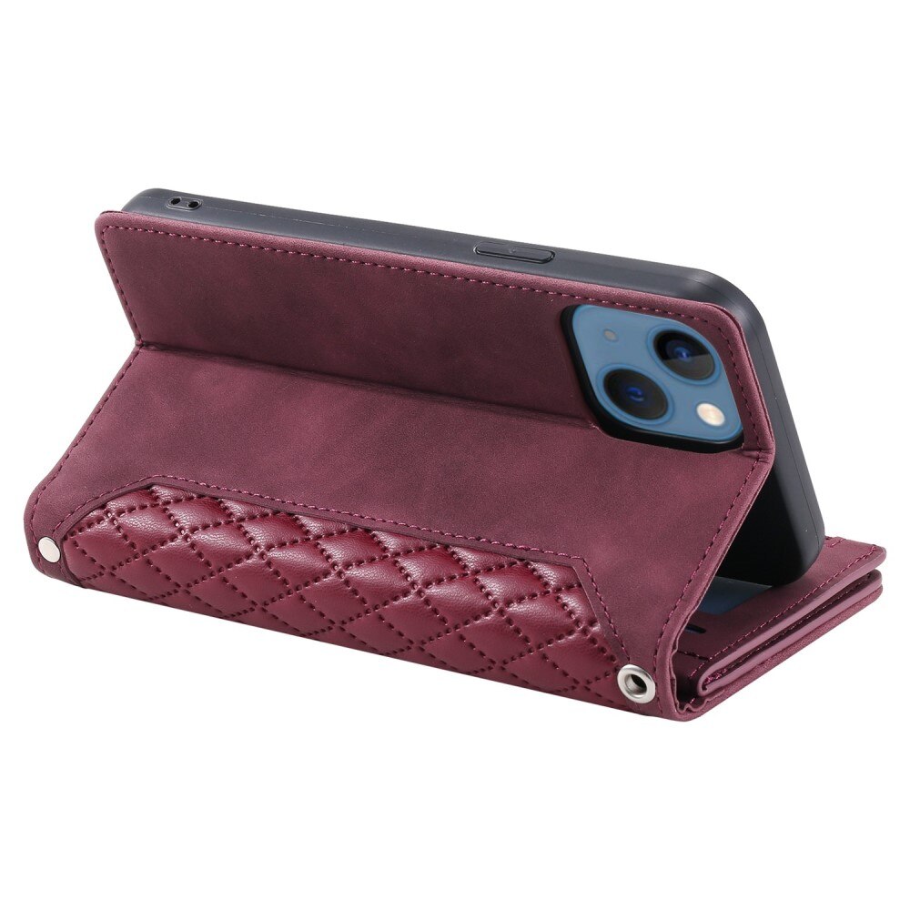 iPhone 13 Portemonnee tas Quilted Rood